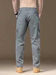 Thin Soft Cargo Casual Pants Men Cotton Solid Color Work Wear