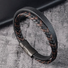 Simple Style Men's Black Genuine Leather Bracelet Classic Bangles