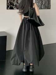 Skirt Women Fashion Streetwear Black Elastic Waist A-line Vintage