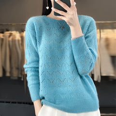 Women's Clothing Sweater Knitted Hollow Top O-Neck Pullover