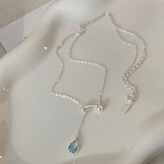 Trendy Fashion 925 Silver Pearl Simple Elegant Thin Chain Pendant Necklace