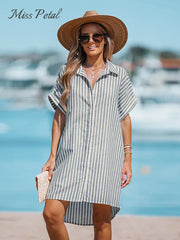 Striped Oversized Shirt Dress For Women Mini Dress