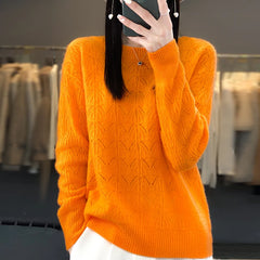 Women's Clothing Sweater Knitted Hollow Top O-Neck Pullover