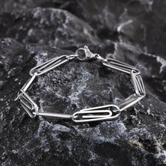 Creative Pin Link Chain Bracelets for Men Silver Color Stainless Steel