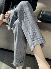 High-waisted Tweed Straight Casual Cropped Pants
