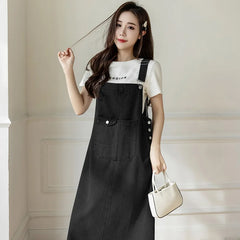 S-5XL Women Denim Dresses Spring Summer Big Pocket Loose Casual