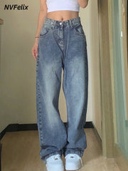 Jeans Vintage Baggy Straight Denim Trousers Y2k High Waist