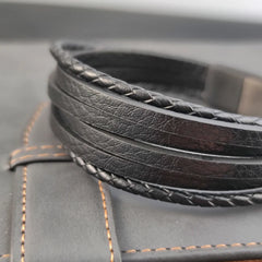 Multi-layer Leather Bracelet Stainless Steel Bangles For Men