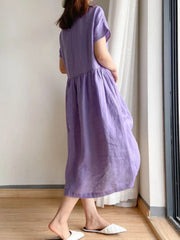 Elegant Casual Loose Short Sleeve Tops A-LINE Oversize Solid Midi Dresses