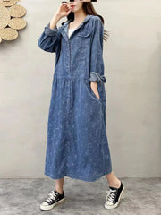 Fashion Casual Punk Denim Dresses Ladies Vintage Classic Loose Hooded