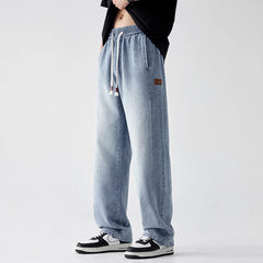 Style Men's Baggy Jeans Elastic Waist Work Clothes Straight Loose Retro