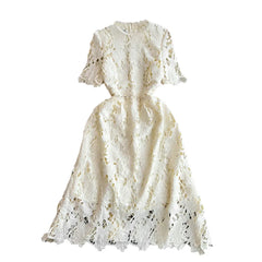 Flower Embroidery Evening Prom White Lace Dress