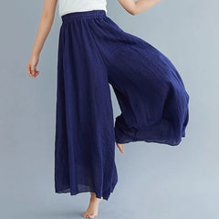 Baggy Cotton Linen Culotte Pants Casual Wide Leg Pantalones