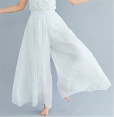 Baggy Cotton Linen Culotte Pants Casual Wide Leg Pantalones