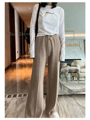 Women's Wool Wide-Leg Pants High Waist Trousers