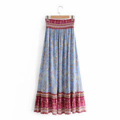Boho Fashion Vintage Bohemian Floral Peacock Print Skirt
