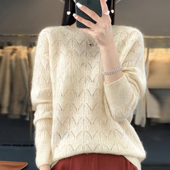 Women's Clothing Sweater Knitted Hollow Top O-Neck Pullover