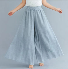 Baggy Cotton Linen Culotte Pants Casual Wide Leg Pantalones