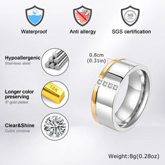 CZ Stones Row Wedding Rings Stainless Steel Finger Band