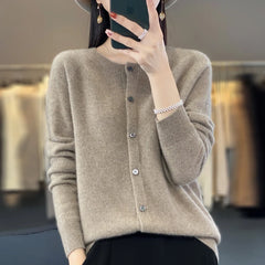 Fashion Women Cardigans Cashmere Sweater O-neck Long Sleeve Knitwear