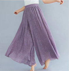 Baggy Cotton Linen Culotte Pants Casual Wide Leg Pantalones