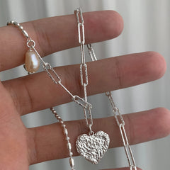 Trendy Fashion 925 Silver Pearl Simple Elegant Thin Chain Pendant Necklace