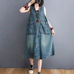 Fashion Denim Sundress Long Casual Oversized Denim Strap Dresses