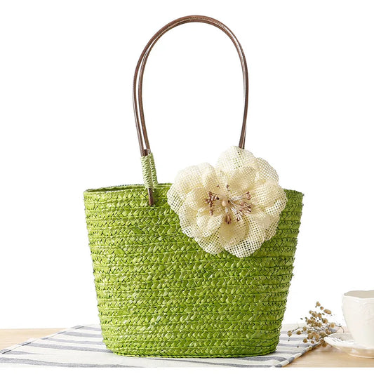 Summer Beach Bag Rattan Woven Handmade Knitted Straw Large Capacity Totes