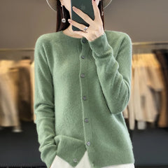 Fashion Women Cardigans Cashmere Sweater O-neck Long Sleeve Knitwear
