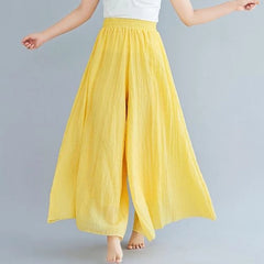 Baggy Cotton Linen Culotte Pants Casual Wide Leg Pantalones