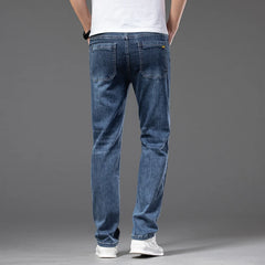 Stretch Loose Jeans Classic Straight Business Casual Elastic Waist Denim Trousers