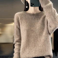 Women's Clothing Sweater Knitted Hollow Top O-Neck Pullover
