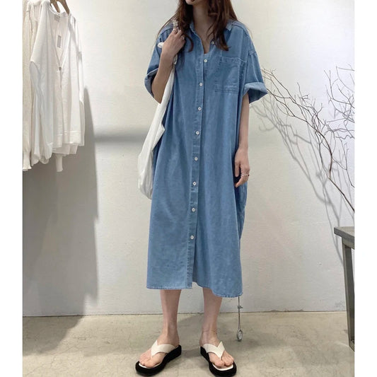Woman Denim Dress Vestidos Robe Elbise Loose Plus Size