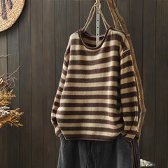 Fashion Casual Women Contrast Stripe Sweater Long Sleeve Basic