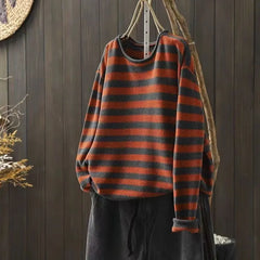 Fashion Casual Women Contrast Stripe Sweater Long Sleeve Basic