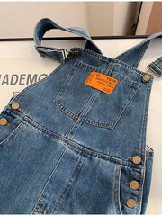 Retro Blue Jeans Suspender Trousers Casual Loose High Waist Denim Pants