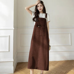 S-5XL Women Denim Dresses Spring Summer Big Pocket Loose Casual