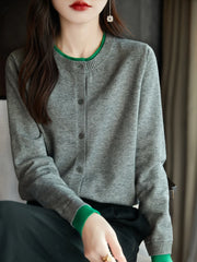 Knitted Cardigan Sweater O-neck Patchwork Style