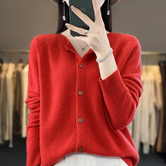 Fashion Women Cardigans Cashmere Sweater O-neck Long Sleeve Knitwear