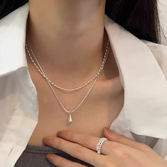 Trendy Fashion 925 Silver Pearl Simple Elegant Thin Chain Pendant Necklace