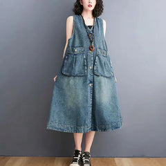 Fashion Denim Sundress Long Casual Oversized Denim Strap Dresses