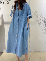 Woman Denim Dress Vestidos Robe Elbise Loose Plus Size
