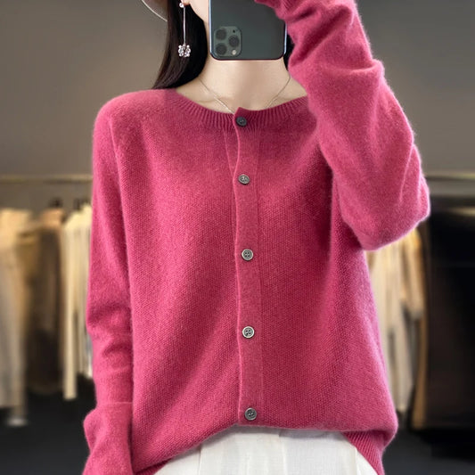 Fashion Women Cardigans Cashmere Sweater O-neck Long Sleeve Knitwear