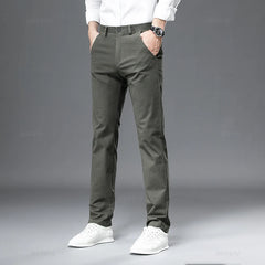 Casual Pants Men Solid Color Business Fashion Straight Slim Fit Trousers