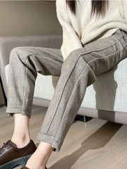 High-waisted Tweed Straight Casual Cropped Pants