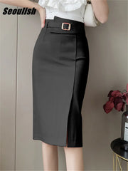 Wrap Midi High Waist Front Split Pencil Skirts