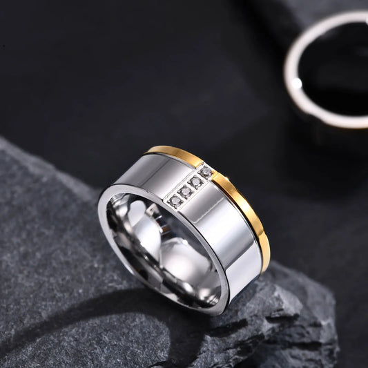 CZ Stones Row Wedding Rings Stainless Steel Finger Band
