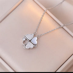 Fashion Retro Lucky Four Leaf Clover Necklace Gothic Love Heart Pendant