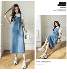 S-5XL Women Denim Dresses Spring Summer Big Pocket Loose Casual
