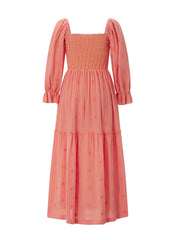 Embroidery Flower A-Line Dress Women's Puff Long Sleeve Square Neck